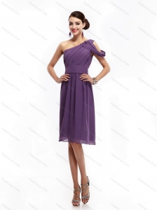 Modest 2015 One Shoulder Dark Purple Prom Dresses with Ruching