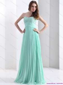 2015 Brush Train Apple Green Christmas Party Dress with Beading and Pleats