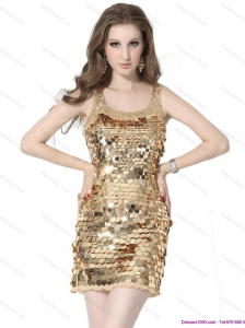 2015 Classical Scoop Mini Length Christmas Party Dress with Sequins