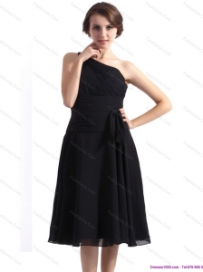 2015 One Shoulder Knee Length Christmas Party Dress in Black