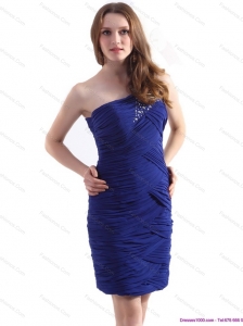 2015 One Shoulder Mini Length Christmas Party Dress with Beading and Ruching