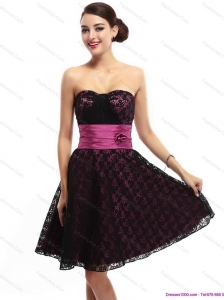 Lovely Sweetheart Mini Length Prom Dress with Lace and Hand Made Flowers