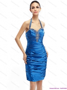 Modest and Discount Halter Top Beading and Ruching Prom Dress for 2015