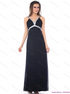 Modest and Exquisite Floor Length Beading Black Prom Dress for 2015