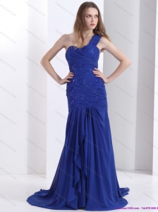 Modest and Pretty 2015 One Shoulder Prom Dress with Ruching and Beading