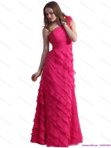 One Shoulder Christmas Party Prom Dresses with Ruffled Layers and Hand Made Flower