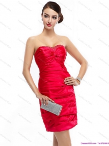 Red Strapless 2015 Christmas Party Dresses with Ruching and Beading