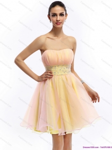 2015 Beautiful Strapless Multi Color Christmas Party Dress with Beading and Ruching