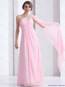 Perfect 2015 One Shoulder Baby Pink Christmas Party Dress with Ruching and Beading