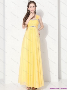 2015 Floor Length Plus Size Prom Dresses with Ruching and Beading