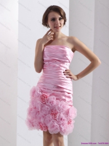 2015 Lovely Strapless Ruching Mini Length Plus Size Prom Dress in Baby Pink