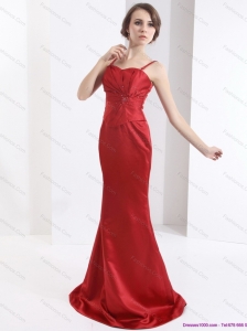 Exclusive Brush Train 2015 Red Plus Size Prom Dress with Beading and Ruching