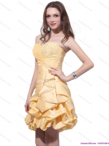 Gold Mini Length Plus Size Prom Dresses with Beading and Pick Ups