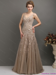 2015 Feminine Empire Plus Size Prom Dress with Brush Train and Appliques