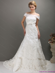 2015 Classical Off the Shoulder Lace Wedding Dress with Bowknot