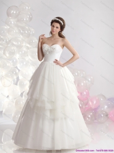 2015 New and Popular Sweetheart Beaded Ruffled Wedding Dresses in White