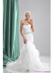 2015 New Ruffles White Sweetheart Wedding Dresses with Sequins