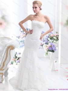 2015 New Style Strapless Mermaid Lace Wedding Dress with Lace