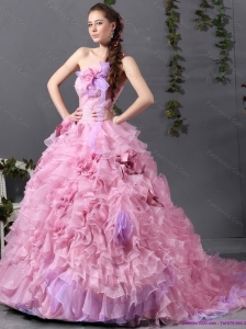 2015 New Sweetheart Ruffles 2015 Wedding Dresses with Hand Made Flower