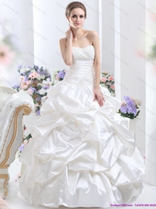 2015 New White Brush Train Bridal Dresses with Pick Ups and Sequins