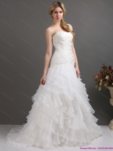 2015 New White Strapless Pleated Wedding Dresses with Ruffled Layers