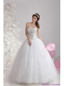 2015 New White Sweetheart Rhinestones Bridal Gowns with Brush Train