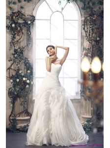 2015 New White Sweetheart Ruching Wedding Dresses with Brush Train