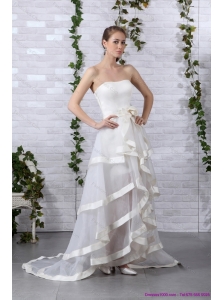 Detachable White Strapless Wedding Dresses with Brush Train and Bowknot