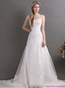 Gorgeous Laced Brush Train White Laced Wedding Dresses in White