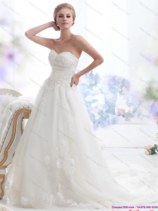 Luxurious Sweetheart Brush Train Lace Wedding Dress with Beading
