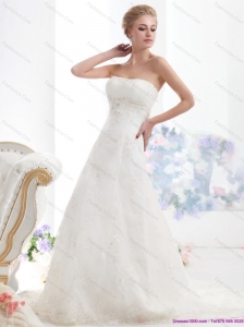 Modest Strapless Lace Wedding Dress with Beading for 2015