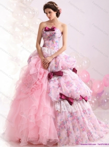 Multi Color Ball Gown Ruffles and Lace Wedding Dresses with Lace and Bowknot