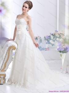 Perfect Sequines White Lace Bridal Gowns with Hand Made Flower