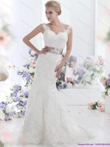 Perfect White Backless Wedding Dresses with Sash and Lace