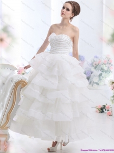 Plus Size 2015 Unique White Wedding Dresses with Ruffled Layers and Beading