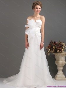 Plus Size Ruffles Strapless Bownot White Wedding Dresses with Brush Train