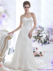 Pretty White Sweetheart Lace Wedding Dresses with  Brush Train
