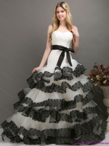 Sash and Lace Strapless 2015 New Wedding Dresses in White and Black