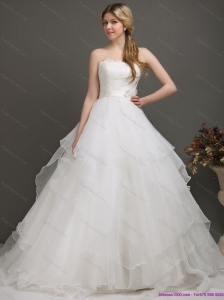 The Most Popular and New White Wedding Dresses with Brush Train and Sash in 2015