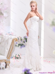 White Sweetheart Beading and Lace Wedding Dresses with  Brush Train