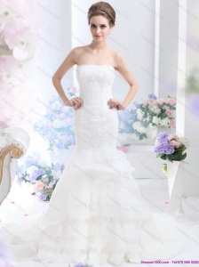 2015 and New Wonderful Strapless Wedding Dress with Brush Train