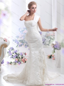 2015 Beautiful White Mermaid Wedding Dress with Court Train and Lace