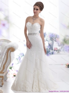 2015 Modest Sweetheart Lace Wedding Dress with Floor Length