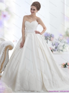 2015 Modest Sweetheart Wedding Dress with Lace and Sashes