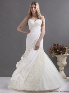 2015 New A Line Wedding Dress with Ruching and Lace for 2015