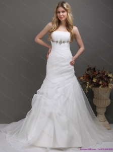 2015 New and Fashionable Strapless Wedding Dress with Ruching and Paillette