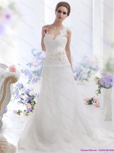 2015 New and Wonderful A Line Wedding Dress with Lace and Hand Made Flowers