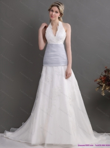 2015 New Halter Top Wedding Dress with Lace and Ruching