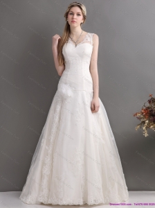 2015 Perfect A Line Wedding Dress with Lace and Hand Made Flowers