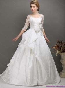 2015 Pretty A Line Wedding Dress with Lace and Bowknot